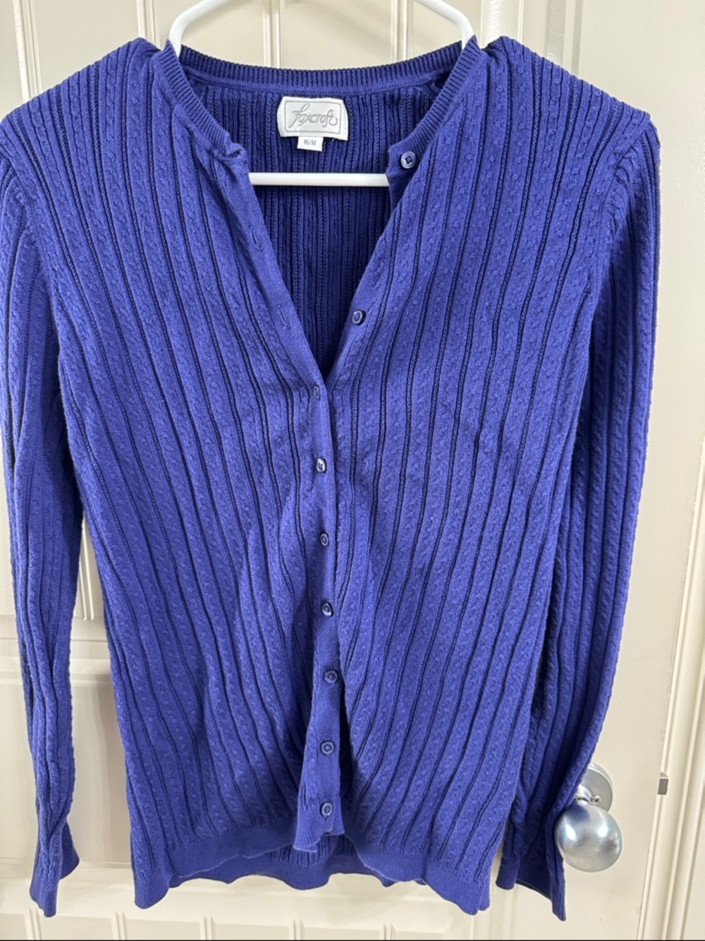 Jacquard Ribbed Button-Front Sweater - Royal Blue/Purple
